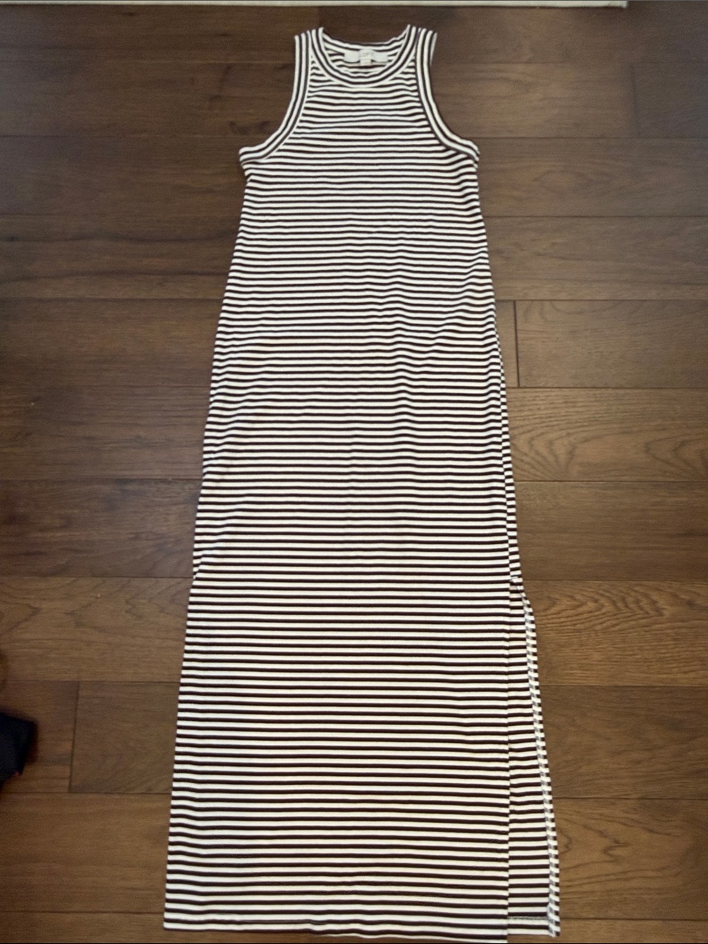 Loft High Neck Brown & White Striped Maxi Dress Size Small - C75-016